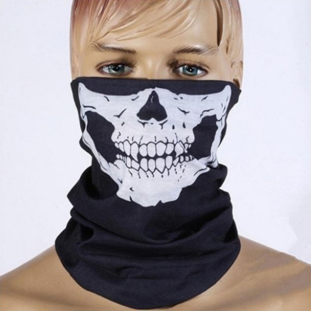 Skull Black & White Biker Neck Warmer Ski Mask O/S - Picture 2 of 5